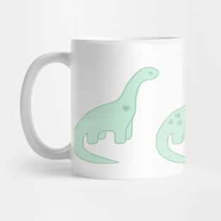 Mint Green Heart Dinosaurs (White Background) Mug